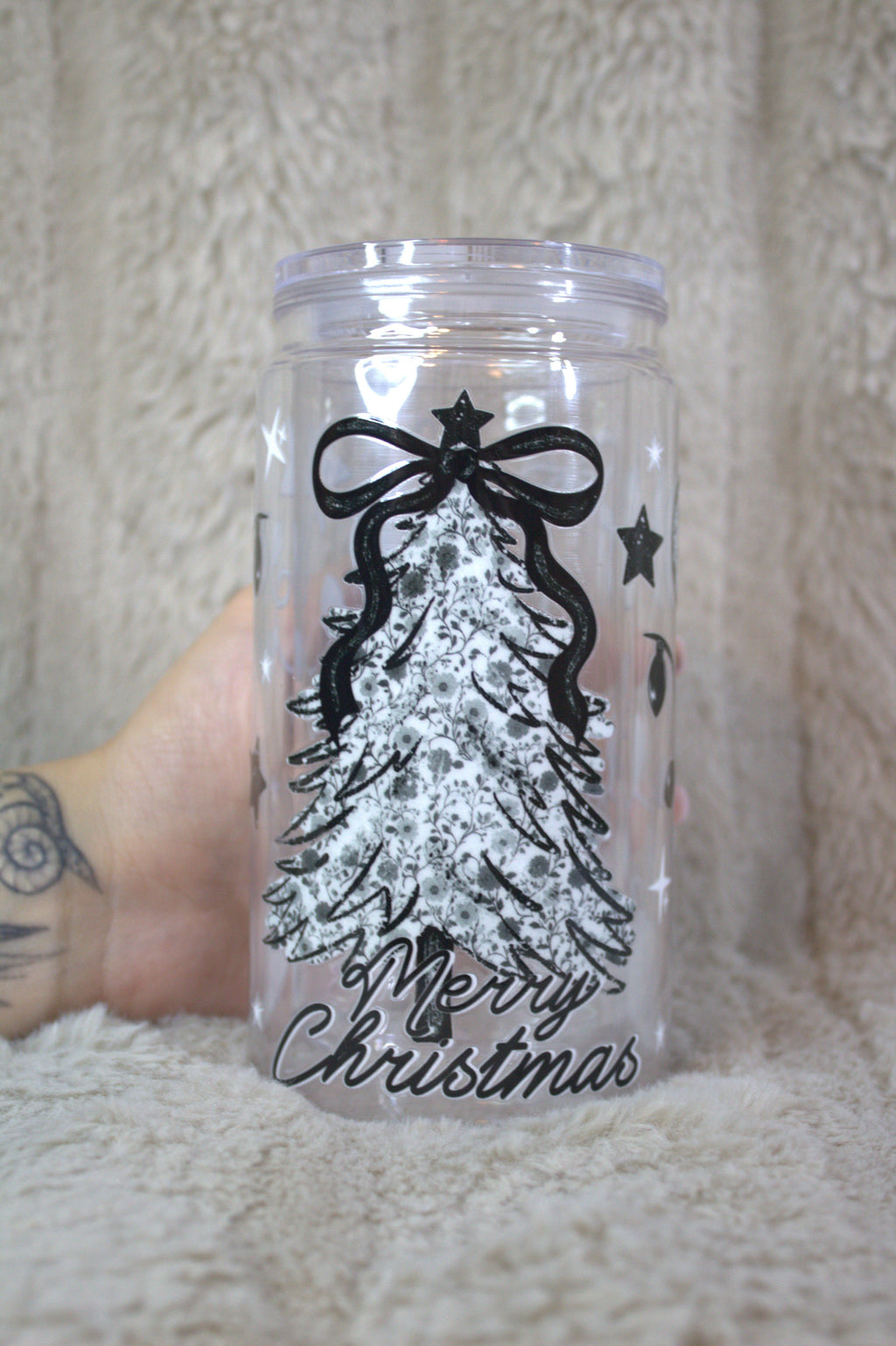 Black and White Christmas Tree Cup Wrap