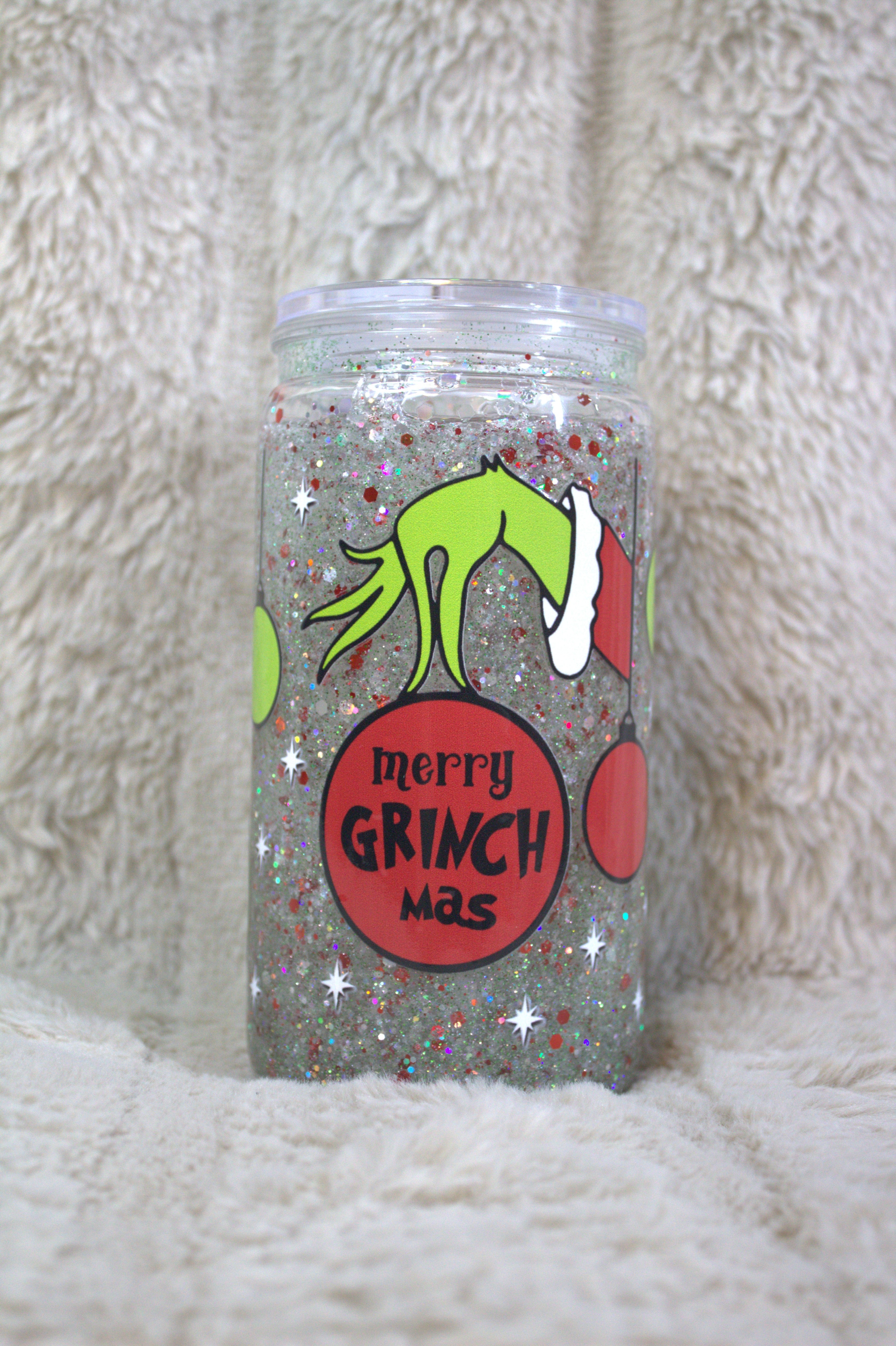 Merry Grinchmas Premade 16oz Acrylic Snow Globe Cup
